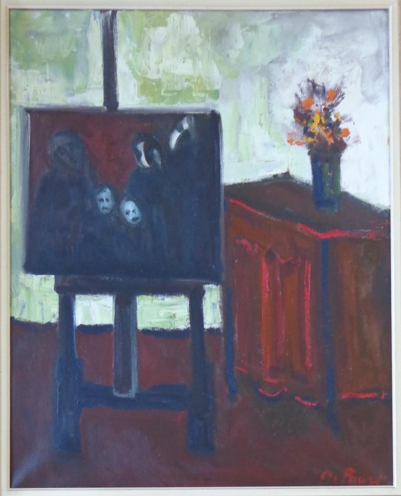 GABY DE PAUW / STILLEVEN SCHILDERIJ OLIEVERF 118x97cm KADER, Enlèvement