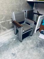 4 stapelbare tuinstoelen. Frame : grijs, textileen, teak, Ophalen, Zo goed als nieuw, Textileen