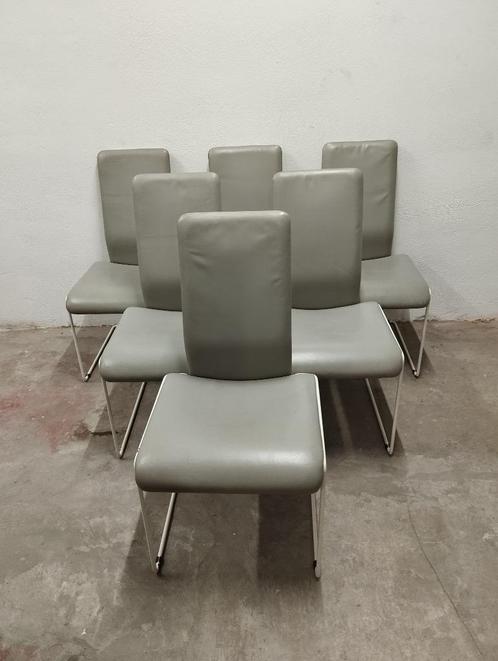 6 eetkamerstoelen Walter Antonis voor Hennie de Jong, Huis en Inrichting, Stoelen, Gebruikt, Vijf, Zes of meer stoelen, Leer, Metaal