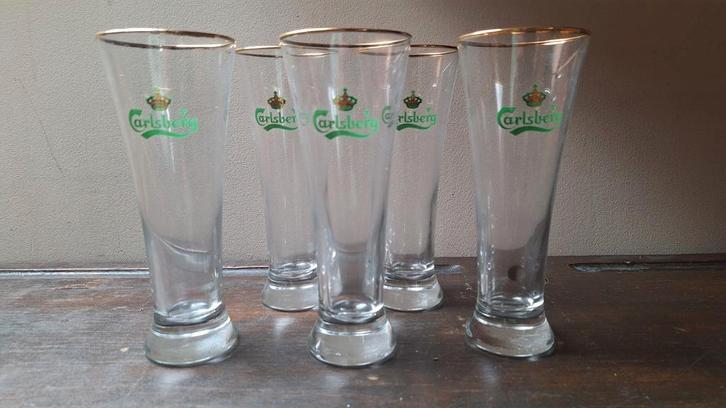 5 bierglazen Carlsberg, Verzamelen, Glas en Drinkglazen, Zo goed als nieuw, Ophalen of Verzenden