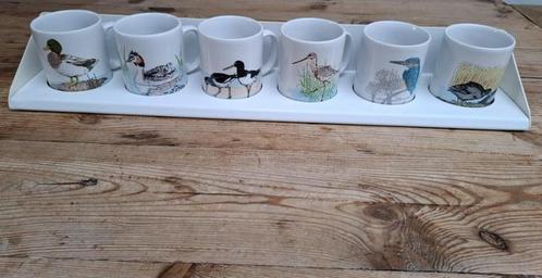 6 Vintage vogel mokken, Diet van Beek, groene Persil + rekje, Antiek en Kunst, Curiosa en Brocante, Ophalen of Verzenden