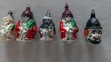 5 vintage kerstballen, figuren kerstman beschikbaar voor biedingen
