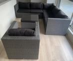 Loungeset wicker 5-delig grijs met zwarte kussens, Tuin en Terras, Ophalen, 6 zitplaatsen, Zo goed als nieuw, Loungeset