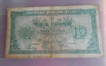 Bankbiljet van tien frank of 2 Belgas 1943 