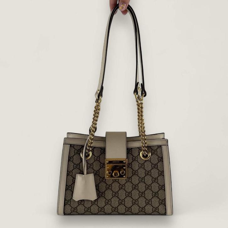 Gucci GG supreme padlock tote, Handtassen en Accessoires, Tassen | Damestassen, Gebruikt, Schoudertasje, Wit, Ophalen of Verzenden