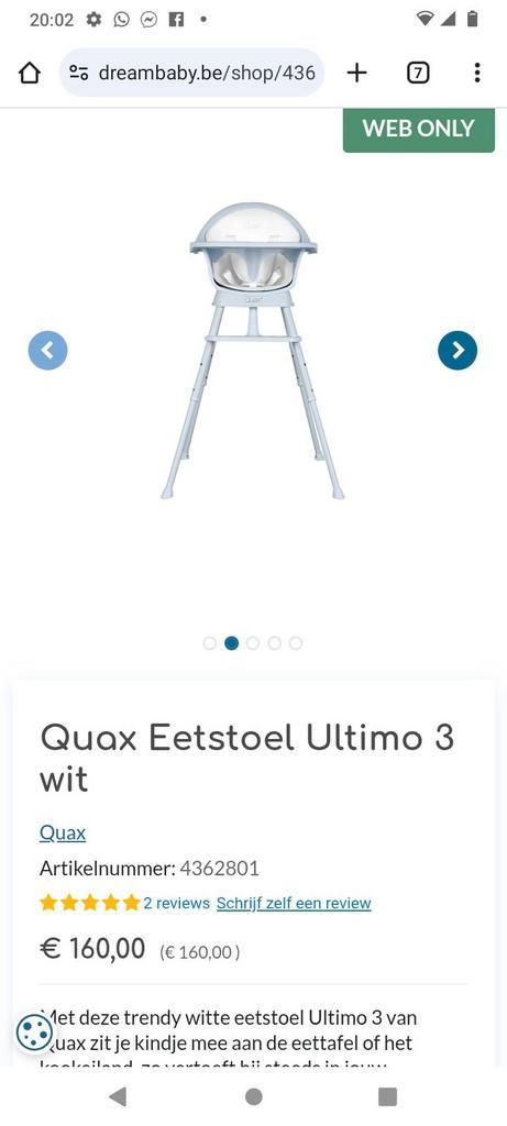 Quax eetstoel in hoogte verstelbaar zoals op foto., Kinderen en Baby's, Kinderstoelen, Zo goed als nieuw, Ophalen of Verzenden