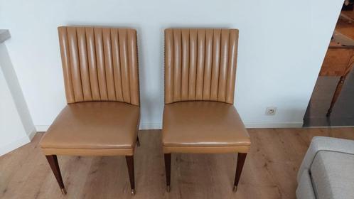 2 vintage leren stoelen — €36 (€18 per stuk), Huis en Inrichting, Stoelen, Gebruikt, Twee, Hout, Leer, Bruin, Ophalen