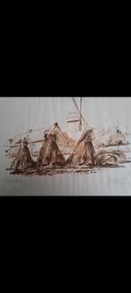 Tekening in sepia-tinten van een landelijk tafereel, Ophalen