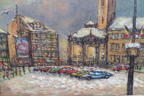 schilderij Wapenplein Oostende, Antiek en Kunst, Kunst | Schilderijen | Klassiek, Ophalen of Verzenden