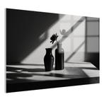 Zwart witte stilleven scene Glasschilderij 105x70cm + Ophang, Verzenden