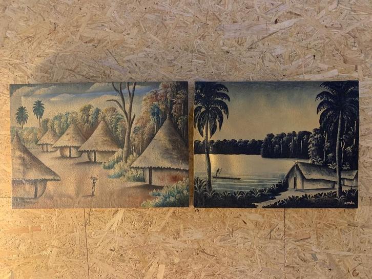 Vintage twee niet beschadigde Congolese schilderijen , Antiek en Kunst, Kunst | Niet-Westerse kunst, Ophalen of Verzenden
