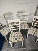 Zes houten stoelen met stoffen zit, Huis en Inrichting, Stoelen, Gebruikt, Hout, Ophalen