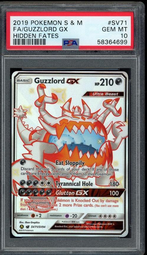 Guzzlord GX PSA 10 - SV71/SV94 - Sun & Moon - Hidden Fates, Hobby en Vrije tijd, Verzamelkaartspellen | Pokémon, Zo goed als nieuw