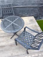 tuintafel en 2 stoelen set in vol gietaluminium van OXLEY, Ophalen, Zo goed als nieuw, Rond, Aluminium
