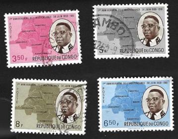 4 Postzegels Rep.Congo 1961 1st Verjaardag Onafhankelijkheid beschikbaar voor biedingen