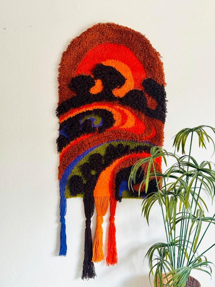 Vintage wandkleed - geknoopt jaren 70, Antiek en Kunst, Kunst | Designobjecten, Ophalen of Verzenden