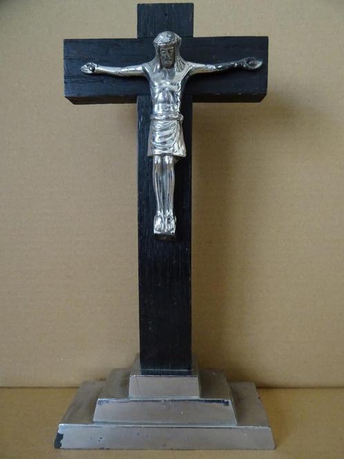 Crucifix croix en bois ancien J.M.P.C. Belgium 35 cm 1930, Antiquités & Art, Antiquités | Objets religieux, Enlèvement ou Envoi