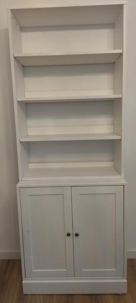 Havsta, massief grenen kast met deuren en rek, wit gebeitst., Maison & Meubles, Armoires | Buffets, Comme neuf, Enlèvement