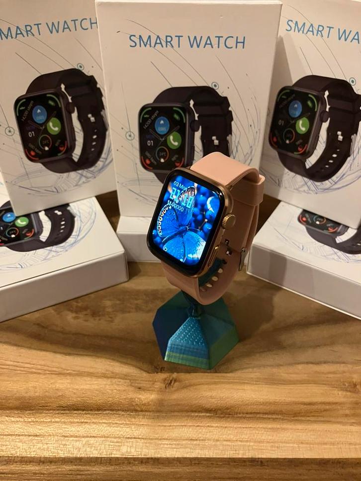 2025 Smartwatch voor dames, gouden wijzerplaat, roze band, Handtassen en Accessoires, Smartwatches, Nieuw, iOS, Roze, Calorieverbanding