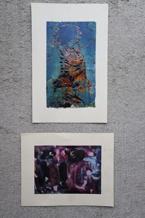 2X gemengde techniek Abstract Francis Coutellier, vintage 19, Antiek en Kunst, Kunst | Schilderijen | Klassiek, Ophalen of Verzenden