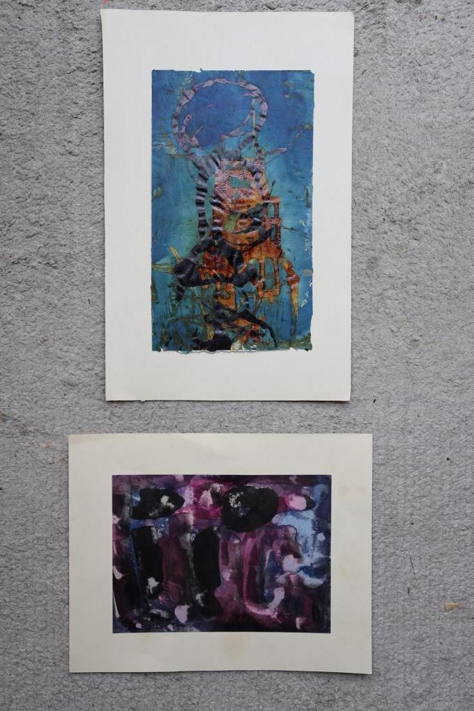 2X gemengde techniek Abstract Francis Coutellier, vintage 19, Antiek en Kunst, Kunst | Schilderijen | Klassiek, Ophalen of Verzenden