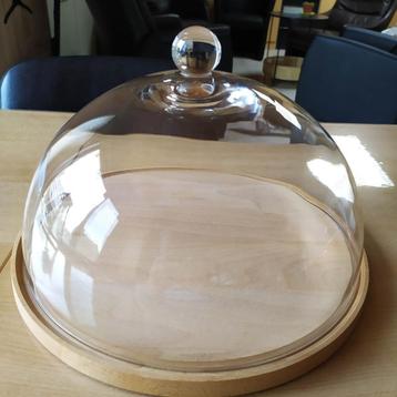 Glazen stolp op houten plank  D32cm x H20cm, Enlèvement, Neuf