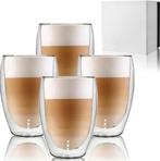 ANWA 4 dubbelwandige koffieglazen glas 410ml + deksel rietje, Huis en Inrichting, Keuken | Servies, Nieuw, Glas, Glas of Glazen