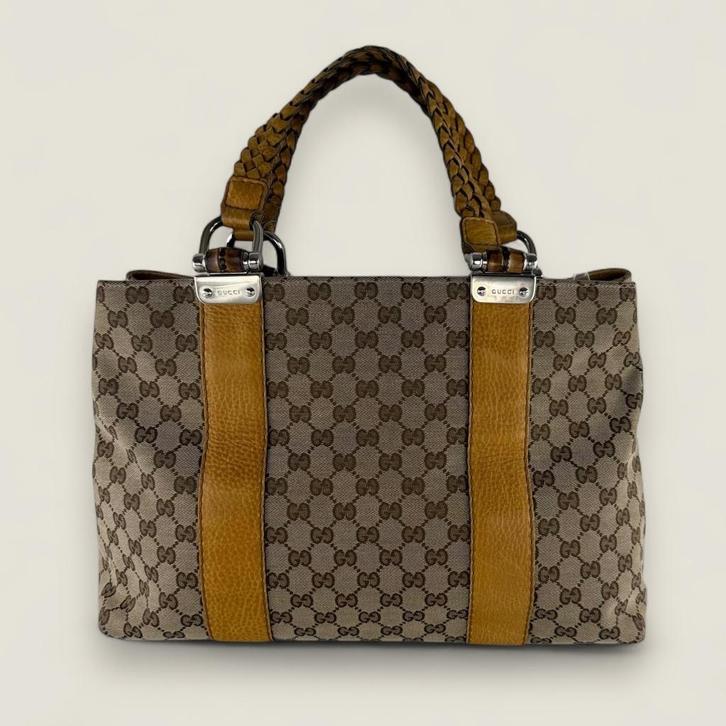 Gucci canvas Bamboo Libeccio, Handtassen en Accessoires, Tassen | Damestassen, Gebruikt, Handtas, Beige, Ophalen of Verzenden
