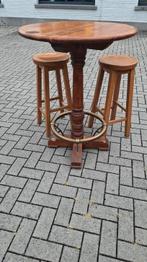 3 statafel MESSING VOET hout massief + krukken horeca cafe, Ophalen of Verzenden, Zo goed als nieuw