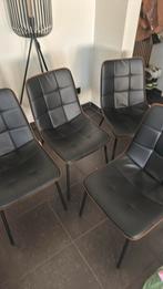 4 Eetkamer stoelen in vegan leder, zwart met bruine rand, Ophalen, Zo goed als nieuw, Zwart