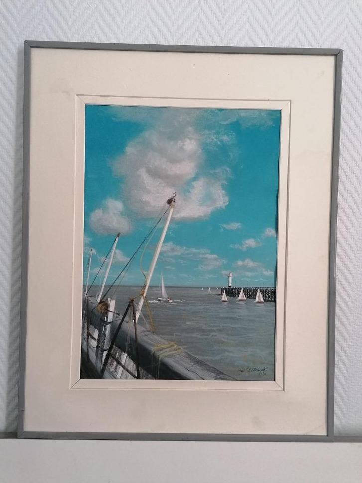 Pastel op papier, gesigneerd - “Voiles Blanches", Antiek en Kunst, Kunst | Tekeningen en Fotografie, Ophalen of Verzenden
