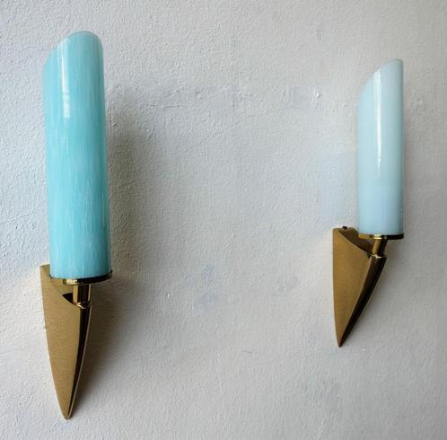 Vintage Art Deco set wandlampen messing Murano Regency, Huis en Inrichting, Lampen | Wandlampen, Gebruikt, Ophalen of Verzenden