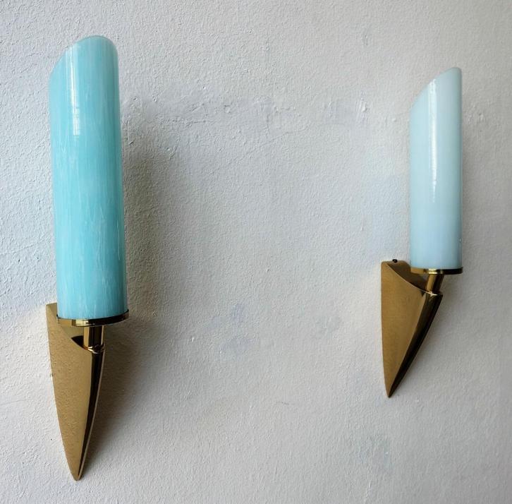 Vintage Art Deco set wandlampen messing Murano Regency, Huis en Inrichting, Lampen | Wandlampen, Gebruikt, Ophalen of Verzenden