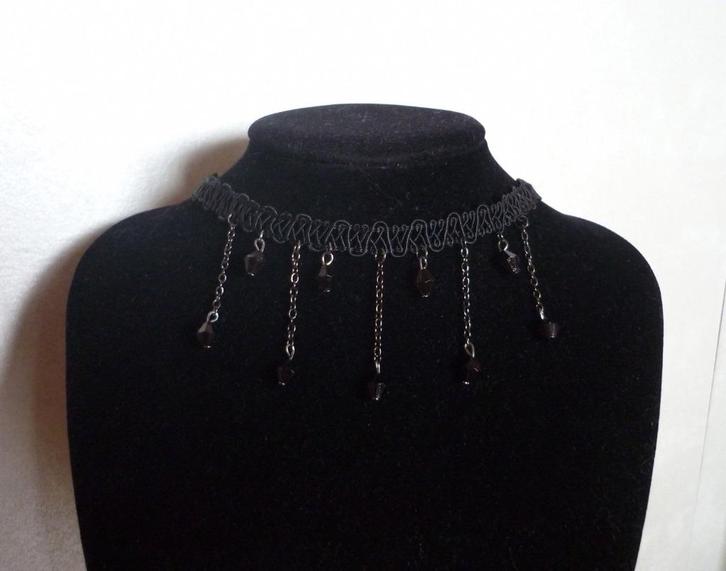 Zwarte kanten smalle choker nek hals ketting kraag parels, Handtassen en Accessoires, Kettingen, Zwart, Ophalen of Verzenden