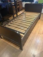 2 lits jumeaux de 200x90 cm en bois / sommier Latoflex, Maison & Meubles, 90 cm, Ancien solide, Une personne, Brun