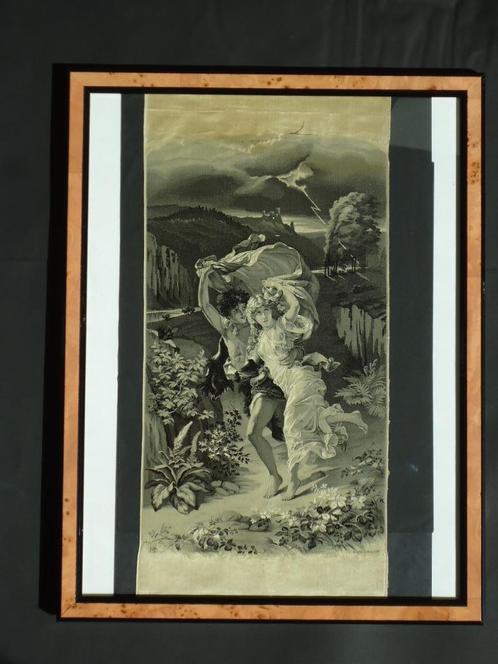 antieke zijde 'L' Orage' A. COT soie de LYON silk Romantisme, Antiek en Kunst, Kunst | Schilderijen | Klassiek, Ophalen of Verzenden