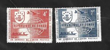 2 Postzegels Congo-Kinshasa 1963 Wereldpostunie beschikbaar voor biedingen