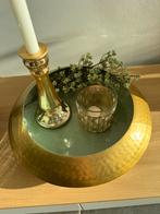 Koper - groene metalen schaal met decoratie, Huis en Inrichting, Woonaccessoires | Dienbladen, Ophalen of Verzenden
