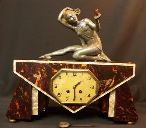 1930 art deco prachtige slingerklok klok klok beeldje standb, Antiek en Kunst, Antiek | Klokken, Verzenden