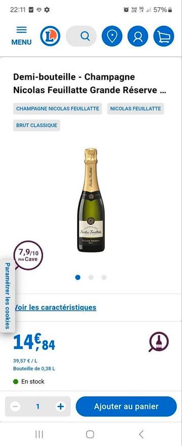 Lot 10 bouteille Champagne brut Nicolas FEUILLATE 35 ml, Enlèvement, Comme neuf, Champagne
