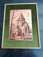 ets kerk Humelgem Steenokkerzeel, kader 32 x 42 cm, Antiek en Kunst, Kunst | Etsen en Gravures, Ophalen of Verzenden