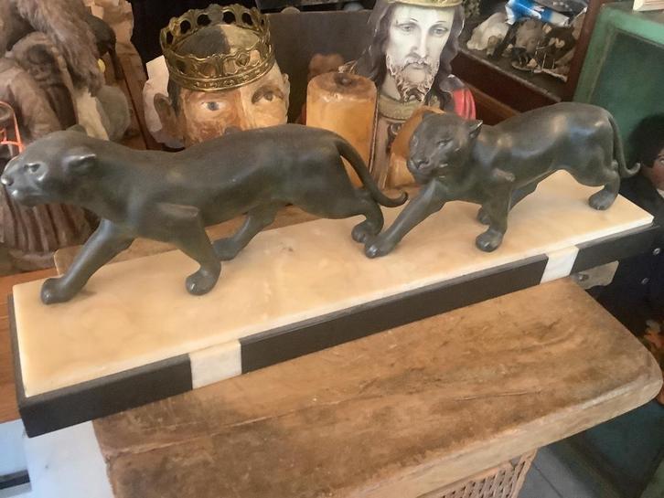 Twee panters Art Deco periode, Antiek en Kunst, Antiek | Brons en Koper, Brons, Ophalen
