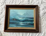 Peinture à l'huile vintage vue mer + signature., Enlèvement
