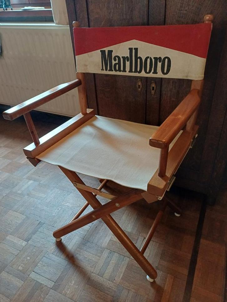 Vintage regisseursstoel met reclame van Marlboro, Verzamelen, Merken en Reclamevoorwerpen, Gebruikt, Gebruiksvoorwerp, Ophalen of Verzenden