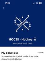 2 tickets halve finale hockey Olympische spelen België China, Tickets & Billets, Deux personnes