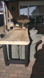 Boomstam tafel met 6 wicker stoelen, Tuin en Terras, Tuinsets en Loungesets, Ophalen of Verzenden, Zo goed als nieuw, Wicker