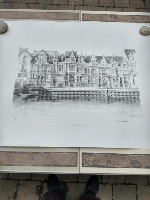Grand dessin.Le quai flamand à Gand. Daniel Cazaerck. 1985., Antiquités & Art, Art | Dessins & Photographie, Enlèvement ou Envoi