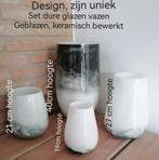 4 design vazen  unieke mooie sierstukken, Minder dan 50 cm, Glas, Wit, Zo goed als nieuw