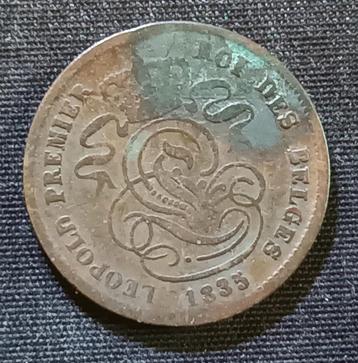 Zeldzame misslag: 2 cent 1835 FR (1/8 medaille) - Leopold I beschikbaar voor biedingen