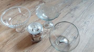 4 glazen kommen 1 stene kom 6 theelichthouder samen 5 euro, Ophalen, Zo goed als nieuw